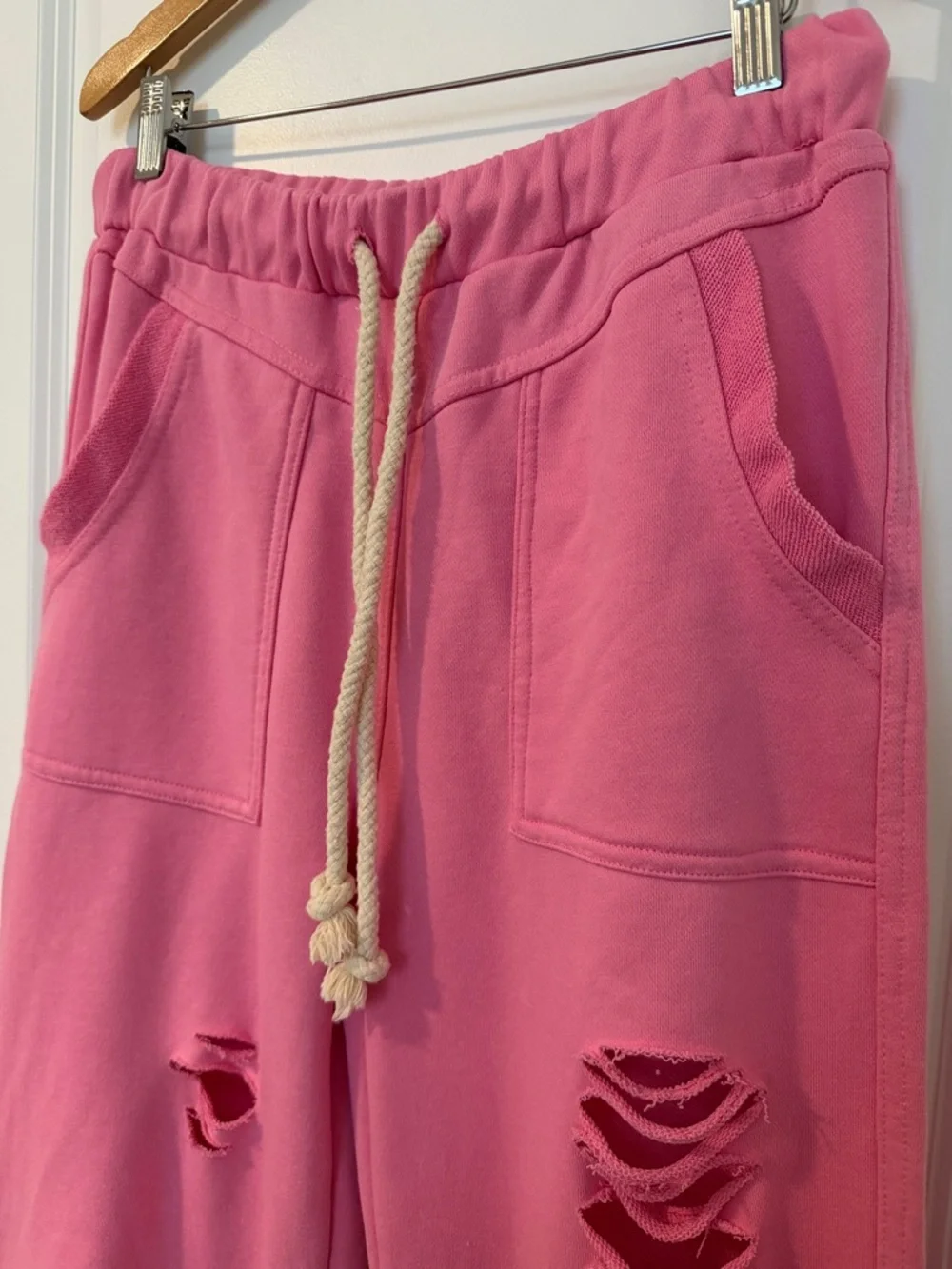 POL Distressed Terry Jogger Sweatpants Bubblegum Pink Boho Hippie Style Small - Picture 10 of 15